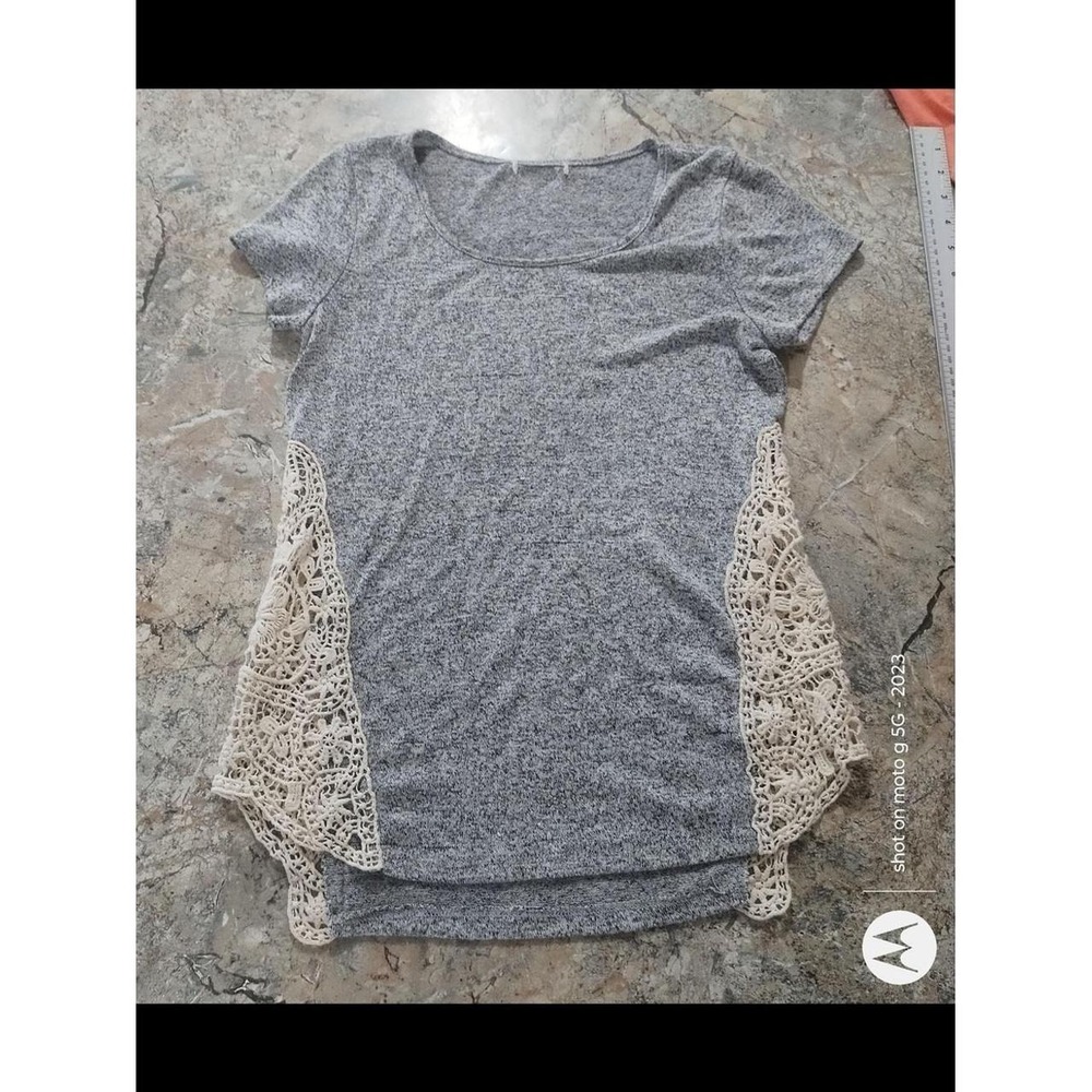 Crochet t shirt, grey and white